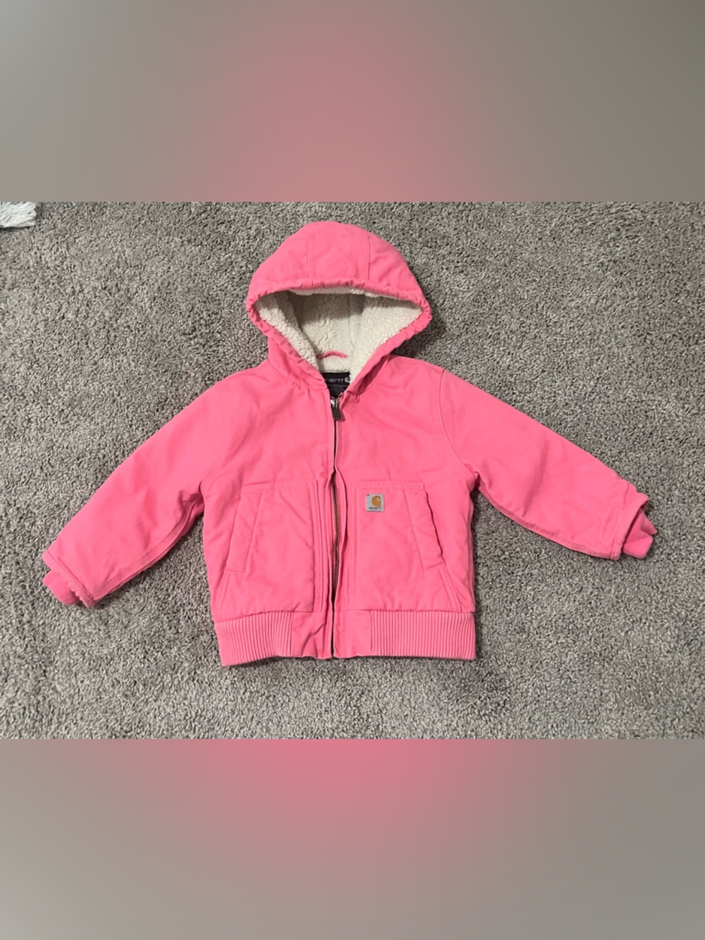 Kids Carhartt Sherpa-Lined Hooded Jacket - Pink - Size 24M